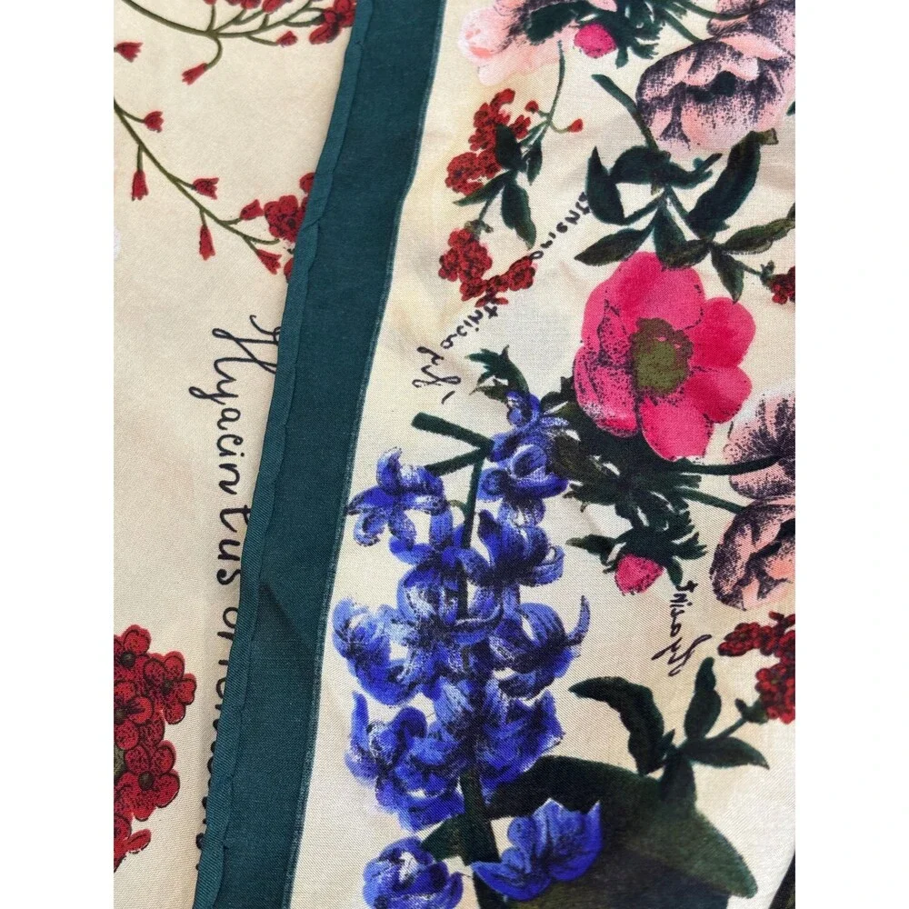 Silk Botanical Scarf with Hyacinths and Poppies
